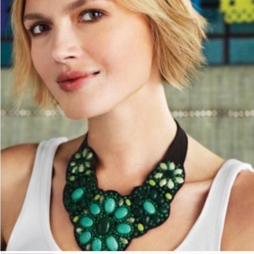 Stella & Dot Vintage Statement Cortez Beaded Bib Necklace‎ Brown Turquoise Green